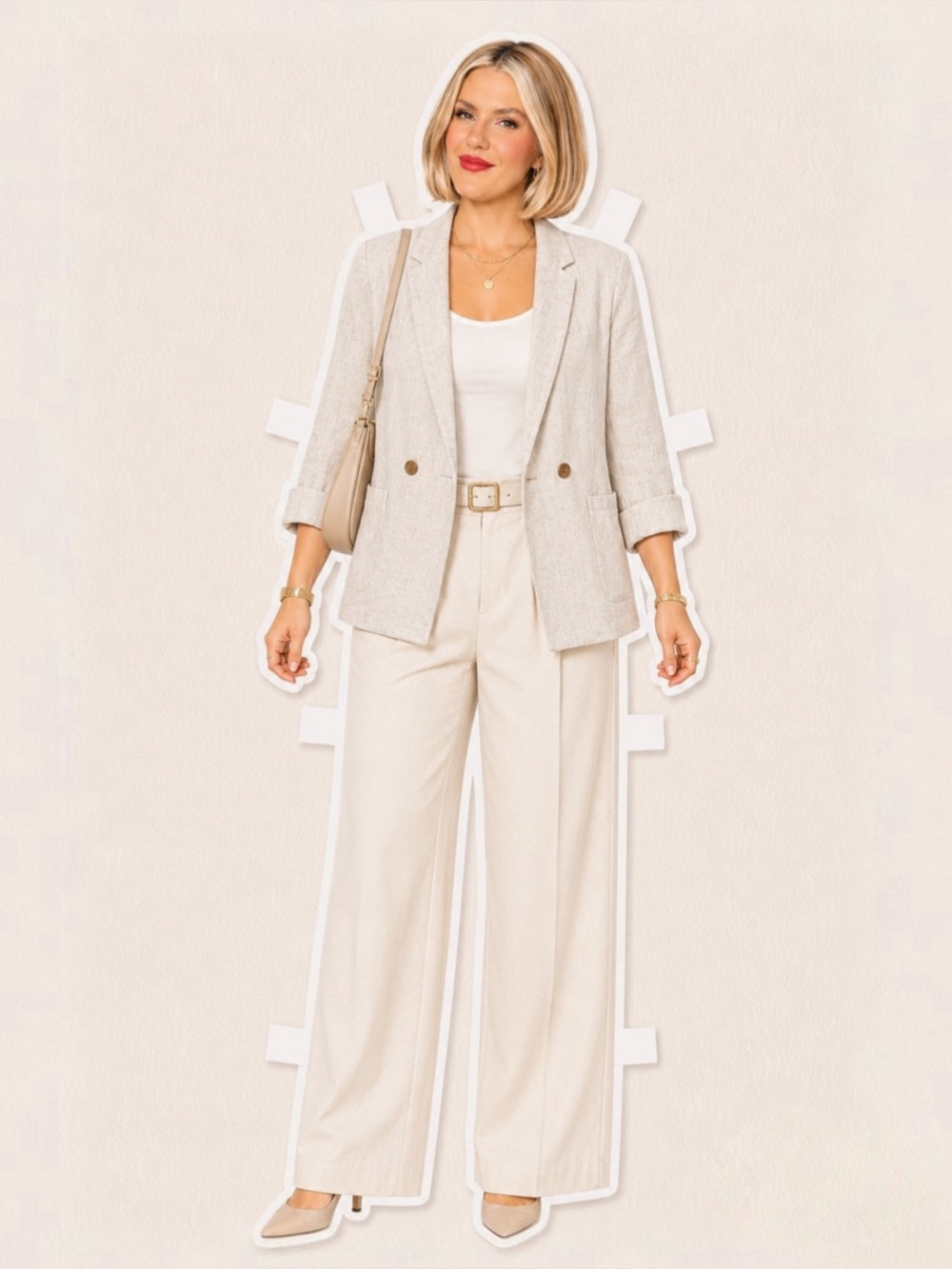 LC linen blend oatmeal color blazer size M - Picture 3 of 8